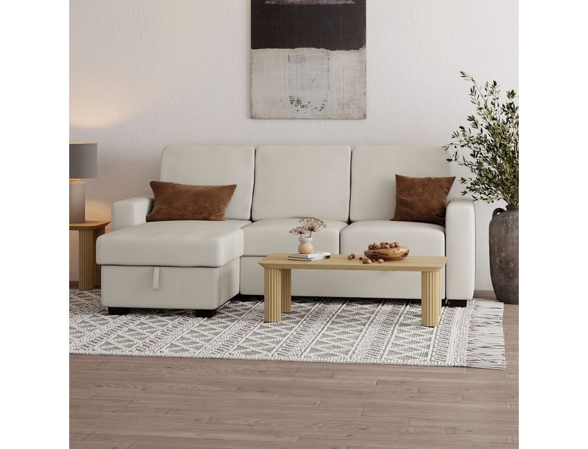 Alfonso 93.25" Sofa with Bed & Storage in Beige - Image 2