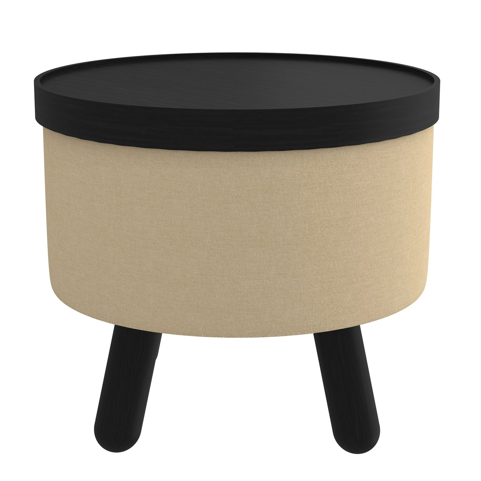 Betsy Round Storage Ottoman with Tray in Beige and Black - Image 3
