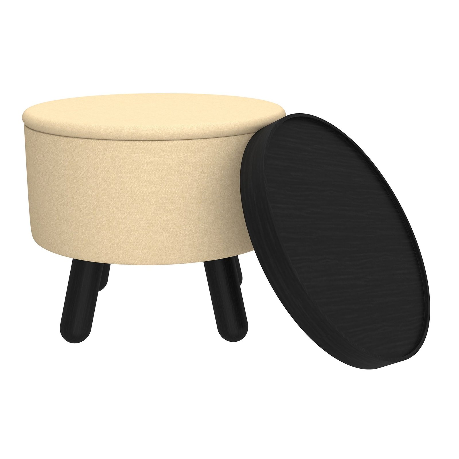 Betsy Round Storage Ottoman with Tray in Beige and Black - Image 4
